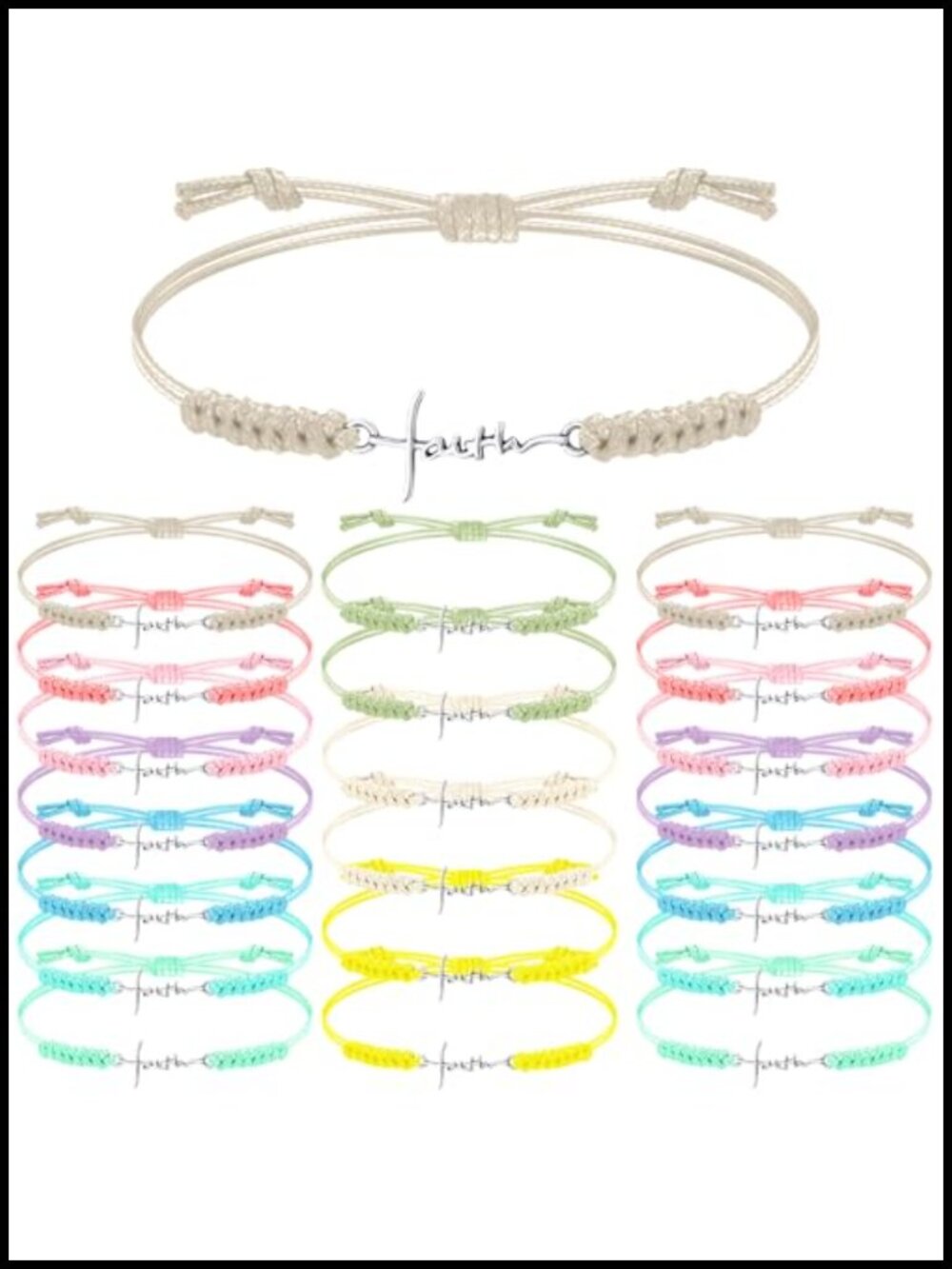 20 Pc Faith Cross Bracelets Wax Rope Alloy Adjustable Religious Gift Set